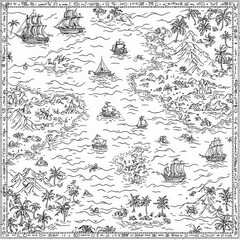 A treasure map adventure, coloring page for kids, simple outline illustration. Coloring book, simple lines.