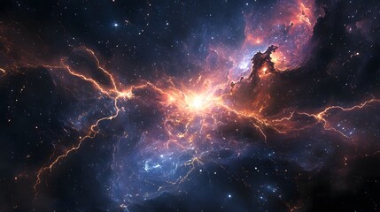 Wall Mural - Glowing tendrils of electricity extend from a celestial being connecting to the vast expanse of stars
