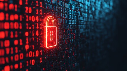 a detailed, glowing data key being inserted into a padlock made of binary code, unlocking a secure d