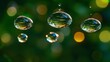 © Sinechana - 2410 70.A sequence of water droplets captured mid-fall, with high-definition clarity showing each dropâ€™s perfect spherical shape, suspended in motion with subtle reflections of light.