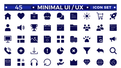 Best collection of ui ux icon set, user interface icon set collection.Basic User Interface Essential Set.Solid  Icons. For App, Web, Print.
