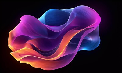 Wall Mural - a close-up of a colorful, neon-curved wave shape, with a dark background and gradient color scheme, 