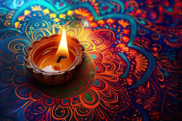 Beautiful greeting card with bright holiday composition for happy and celebrate Diwali