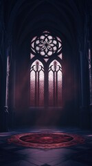 Gothic cathedral with arches and rose windows deep colors dramatic shot