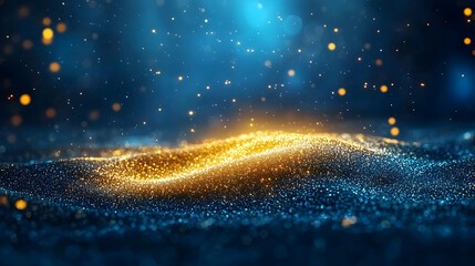Wall Mural - abstract glowing wave of particles with blue and gold colors, creating a mesmerizing visual effect.