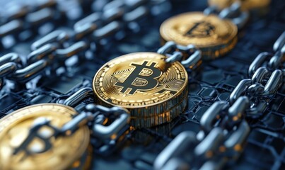 Wall Mural - digital currency transaction through blockchain networks, cryptocurrency and innovation, 3d illustra