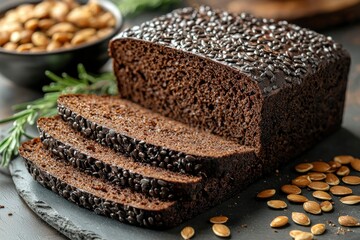 Wall Mural - Sliced Rye Bread with Sunflower Seeds on a Slate Plate