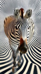 Zebra walking across a thin black lines mesmerizing visual effect optical art