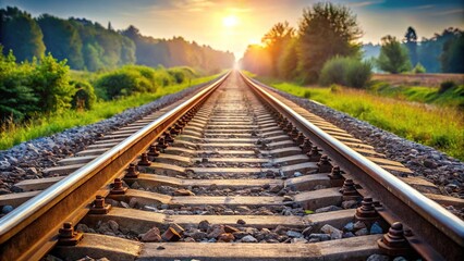 Wall Mural - Endless train tracks stretching into the distance at a tilted angle