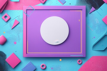 Canvas Print - abstract purple rectangle with colorful geometric background and circular element