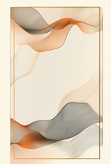 Wall Mural - a simple blank page with a golden frame featuring abstract orange and black circular accents and lea