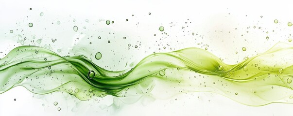 Wall Mural - abstract white background featuring dynamic green wavy lines and bubbles