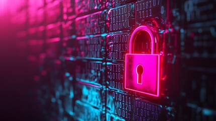 a detailed, glowing data key being inserted into a padlock made of binary code, unlocking a secure d