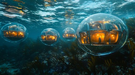 Aufkleber - Explore a mesmerizing giant bubble forest beneath the ocean's depths where people experience underwater life like never before