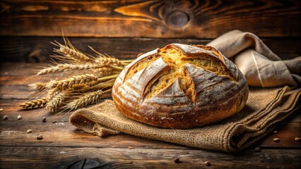 Freshly baked country bread on a rustic table