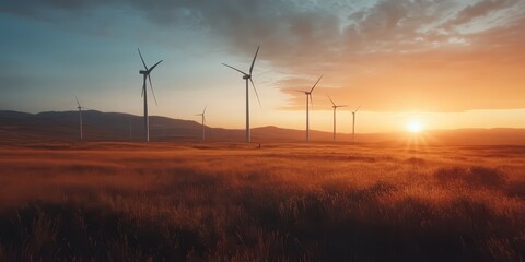 A field of wind turbines generating clean energy