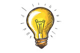 Illustration of a glowing light bulb in sketch style, symbolizing creativity and innovation. Ideal for concepts of ideas and inspiration.