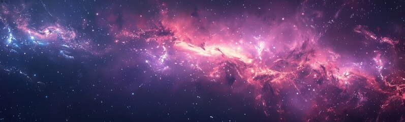 Wall Mural - Purple and blue galaxy with stars and a bright light, banner