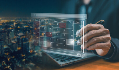 Fototapete - plan schedule calendars online on a laptop. timeline design on technology digital concept, arranging appointment agendas in business, managing a planning meeting