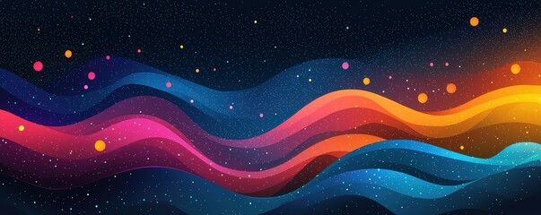 Canvas Print - Vibrant cosmic waves in dark mode wallpaper for mobile phones with colorful abstract planets and stars