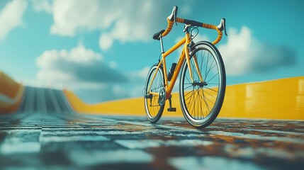 Bicycle with racing gear, track scene, 3D illustration