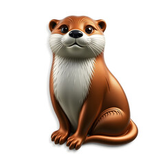 Otter metallic 3D image of brown otter on white background. Generative AI