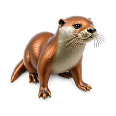 Otter metallic 3D image of brown otter on white background. Generative AI