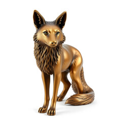 Coyote metallic 3D image of bronze coyote on white background. Generative AI