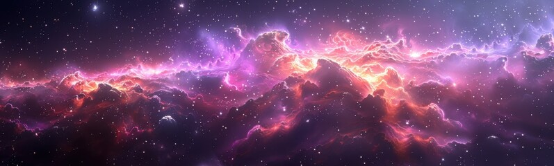 Wall Mural - Purple and red stars in a galaxy like sky, banner