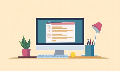 computer with software system update and development concept, vector flat design illustration