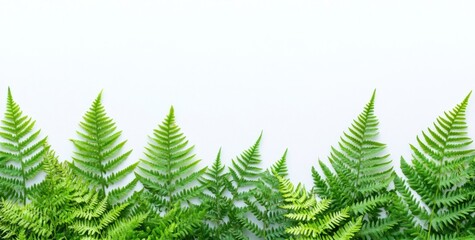 Wall Mural - A lush arrangement of green ferns against a white background, emphasizing nature's beauty.