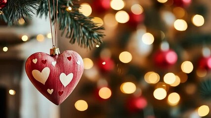 Wall Mural - festive heart ornament twinkling christmas tree lights