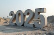 © ilyaska - 2025 concrete numbers standing in construction site