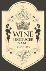 Wall Mural - vector wine labels with hand-drawn bunches of grapes, crowns and calligraphic inscriptions in retro 