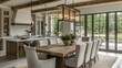 © Nafisaaliaputri - Rustic Kitchen Dining Room with Farmhouse Table and Large Windows