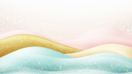 Wall Mural - soft pastel waves with golden glitter flowing through, creating a dreamy and elegant abstract backgr