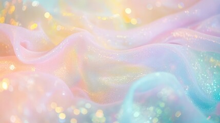 Wall Mural - soft pastel waves with golden glitter flowing through, creating a dreamy and elegant abstract backgr
