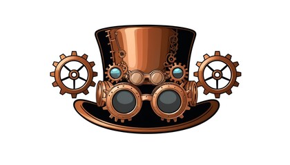 Stylish steampunk hat adorned with gears and goggles featuring a shiny copper finish