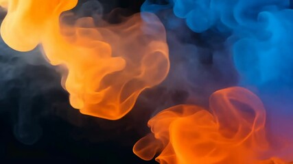 Wall Mural - Vivid orange blue smoke on dark background