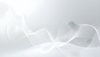 Poster - Grey white abstract background with flowing particles. Digital future technology concept. White Sound wave line curve on white background. Element for theme technology futuristic.
