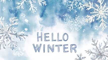 Wall Mural - Hello Winter: Snowflakes and Ice Crystals Watercolor Background