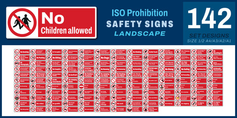 139 set ISO prohibition safety signs v34_no children allowed_landscape size 1/2 a4,a3,a2,a1