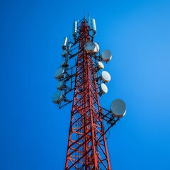 Telecom tower under clear sky.