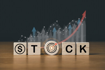 Business stock with wooden blocks and growth graph background. Business marketing and Corporate Success Strategy concept.