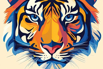  A colorful, abstract tiger face with exaggerated features in a Pop art aesthetic