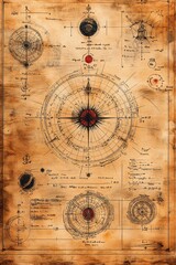 exploring the intricacies of ancient navigation detailed compass designs and celestial charts on a v