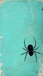 © Y_Malashkevych - A distinctively large black spider appears in the lower corner of a bright turquoise backdrop. The upper half offers ample space for text while subtle cobweb patterns add a mysterious touch