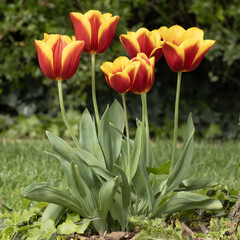 Wall Mural - tulipes rouges et jaunes dans un jardin au printemps