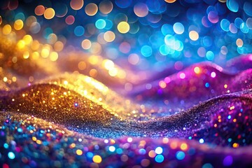 Wall Mural - Elegant background of colorful blue, purple, pink, and gold wave with glitter bokeh lights