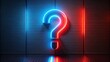 © Curie - Futuristic Digital Display with Glowing Red and Blue Question Mark Symbolizing Inquiry and Mystery in Minimalist Style